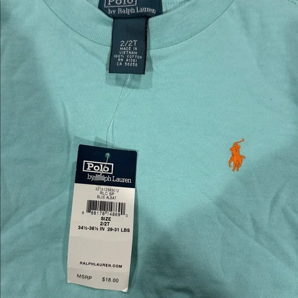 Ralph Lauren Kids Light Blue Tee with Orange Logo - Picture 2 of 2